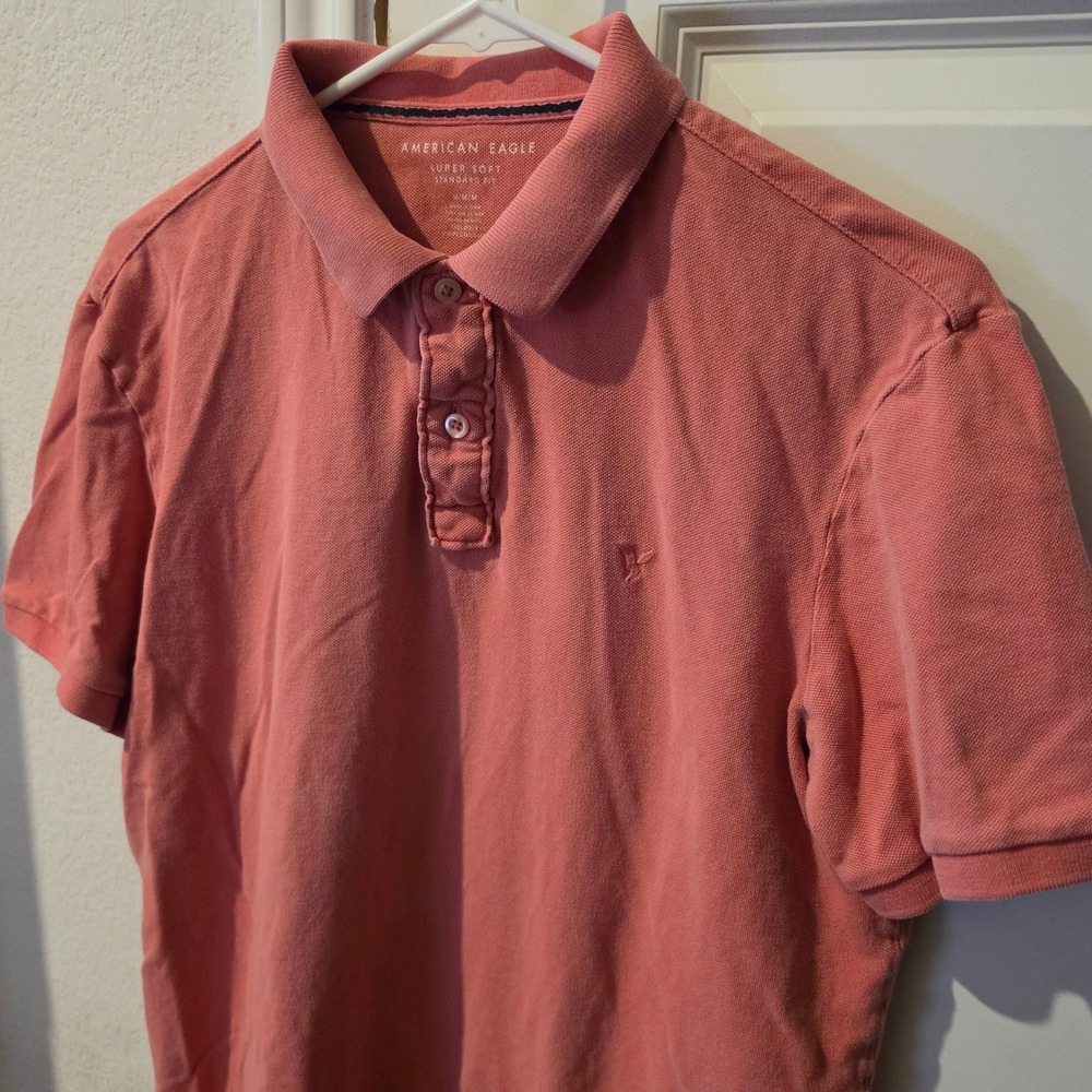 American Eagle Mens Super Soft Standard Fit Polo Shirt Coral Pink Size M
